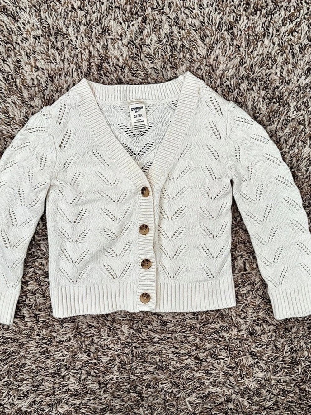 OshKosh B'gosh Girls 2T White Pointelle Cardigan Sweater Like New